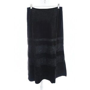 Provence d'amour Long 100% Leather Suede Lace Maxi Skirt Black Sz 8 Western Boho